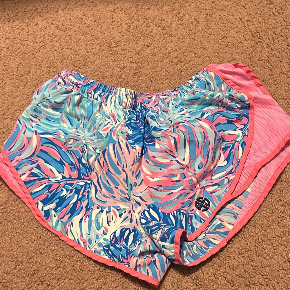 Simply Southern Pink and Blue Tropical Athletic Shorts